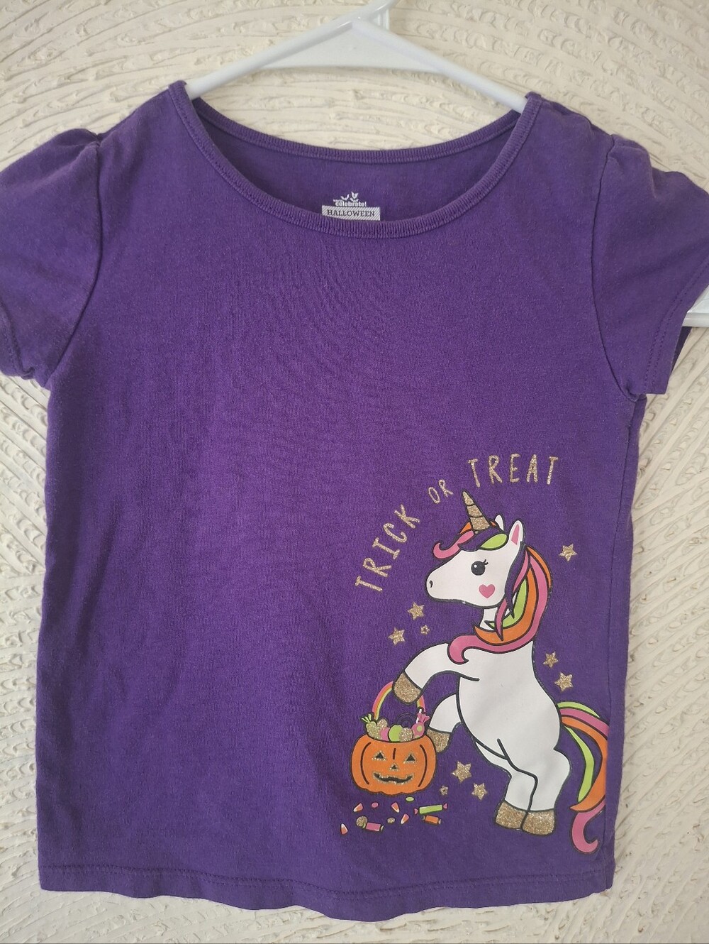 Purple Unicorn 'Trick or Treat' Kids T-Shirt